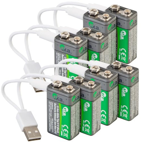 tka Köbele Akkutechnik Block-Batterien: 8er-Set Li-Ion-Akkus Typ 9-V-Block mit USB-C, 340 mAh, 3.060 mWh (9V Block Batterie Akkus, wiederaufladbare Batterien USB, Spielzeug)