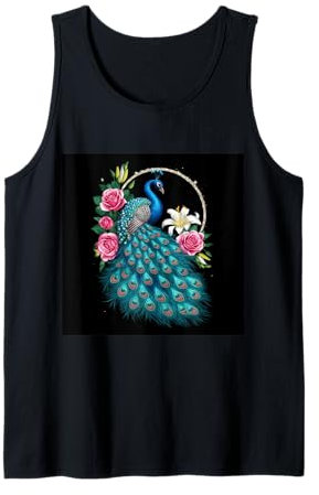 Prächtiger Pfau mit Rosen und Lilien Tank Top