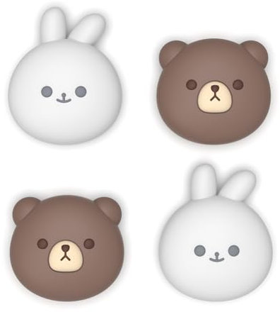 PlayVital 4 Pcs Thumb Grips for Nintendo Switch 2, Kawaii Silicone Thumbstick Caps for Joycon 2, Joystick Cover for Switch 2 Accessories - Chubby Bear & Smiley Bunny