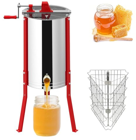 XMTECH Honigschleuder Manuell 3 Waben Edelstahl | Tangential Honigextraktor mit Sichtdeckel & Höhenverstellung | Imkerei Schleuder für Hobby & Profi, robuster Honigauslass & einfache Reinigung