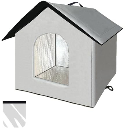 Casetta per gatti e cuccioli di cani per esterni, impermeabile, resistente all’inverno, con tenda trasparente rimovibile (M, grigio 1)