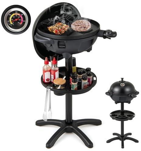 LDAILY Electric Grill Outdoor Indoor, 1200W Dual-Zone Electric BBQ Grills Outdoor with Adjustable Temp & Removable Stand, Portable Grill with Nonstick Surface for Backyard Patio Party Cooking