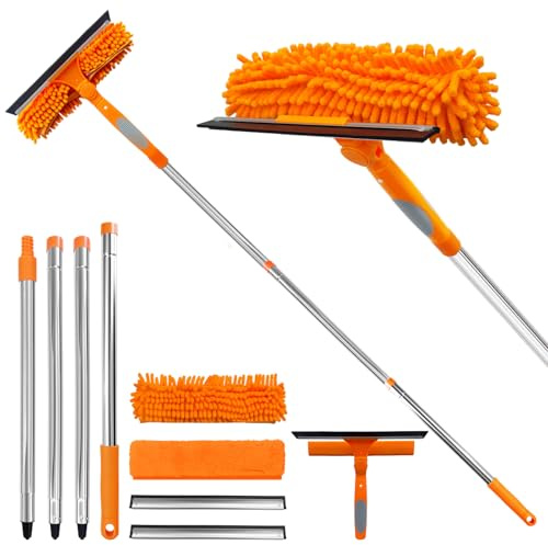 67 Squeegee Window Cleaner 2 in 1 Rotatable Window Cleaning Tool Kit with Extension Pole, Window Washing Equipment with Bendable Head for Indoor & Outdoor High Windows and Car Glass