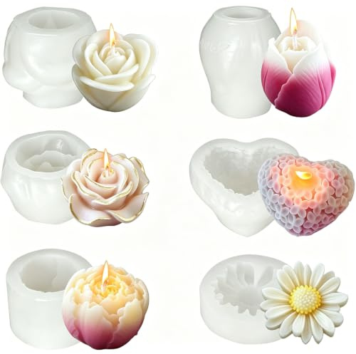 6 Pcs 3D fleur silicone moule pour bougie et savon bricolage fait à la main