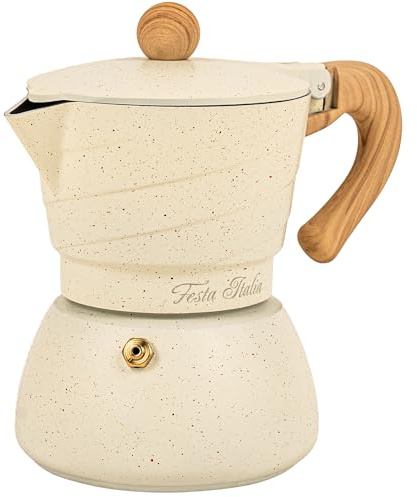 Festa Italia Espressokocher Induktion, Aluminium, 300 ml, 6 Tassen | Italienische Mokkakanne aus Aluminium, für Induktion, Gas, Elektro und Glaskeramik, Sicherheitsventil