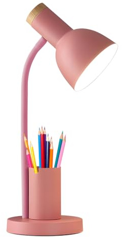 LED Schreibtischlampe mit Stifthalter, Metall-Studienlampe, 3 Farbmodi Kinder Schreibtischlampe, LED Leselampe für Schlafzimmer, Arbeitszimmer, Kinderzimmer, E27 Sockel Lesen neben Lampe (Rosa)
