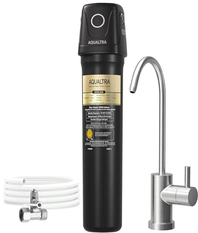 AQUALTRA USF02-BKF Under Sink Water Filter System with Faucet, NSF/ANSI 372 Certified, Reduce PFOA, PFOS, Chlorine, Lead, Mercury, Chloramine, Fluoride, Microplastic Particles, Bad Taste & Odor