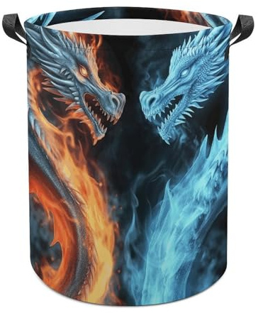 Ice And Fire Dragons Laundry Hamper Large Laundry Basket Foldable Clothes Hamper Dirty Clothes Storage Bucket Freestanding Clothes Basket for Laundry Room Bedroom Bathroom