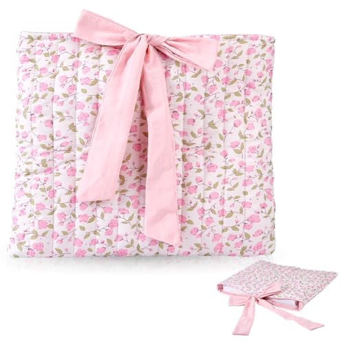 SUPERFINDINGS Housse de Protection Matelassée pour Bible Floral Pochette Livre Rembourrée Rose en Coton Lavable Taille 28x32cm Housse de bible avec Nœud Idéal Cadeau pour Femmes Chrétiennes Amatrices