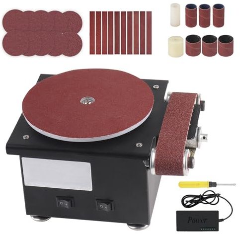 Electric Bench Grinder Sander, 3-in-1 Mini Belt Grinder with 26 Sanding Discs, Adjustable Speed Electric Sanding and Polishing Machine for Metal and Wood