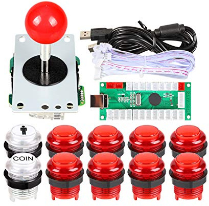 EG STARTS Zero Delay USB LED Encoder To PC Games Red Stickers Controllers + 10x LED Illuminated Push Buttons For Arcade Joystick DIY Kits Parts Mame Raspberry Pi