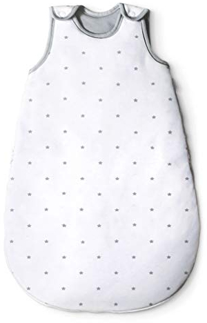 Ehrenkind® Babyschlafsack | Rund 2.5 TOG | Bio-Baumwolle | Ganzjahres Schlafsack Baby Gr. 62/68 | Weiß Mit Grauen Sternen | Oeko-Tex | Winter Und Sommer