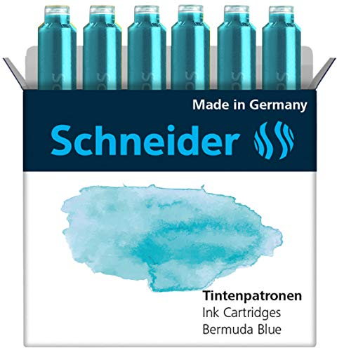 Schneider 166134 Pastell Tintenpatrone (Standard Patronen für Füller) Bermuda Blue, 6 Stück
