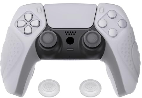 playvital Funda de Silicona Separada para ps5 Mando | Diseño Ergonómico, Agarre Antideslizante, Compatible con Estación de Carga, Tapas de Joystick, Edición Guardian, Blanco Claro