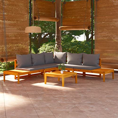 BULANED 4-TLG. Garten-Lounge-Set mit Dunkelgrauen Kissen, Balkon Möbel, Gartensofa, Balkonmöbel Set, Terrassenmöbel, Gartenlounge Outdoor, Akazienholz