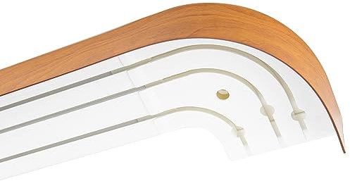 Garesa Gardinenschiene 3-läufig,Weiß I Vorhangschiene aus Kunststoff inkl. Gleiter I Vorgebohrt zur Deckenmontage I Mit Blende Farbe Kirschbaum + Retoure I 430cm