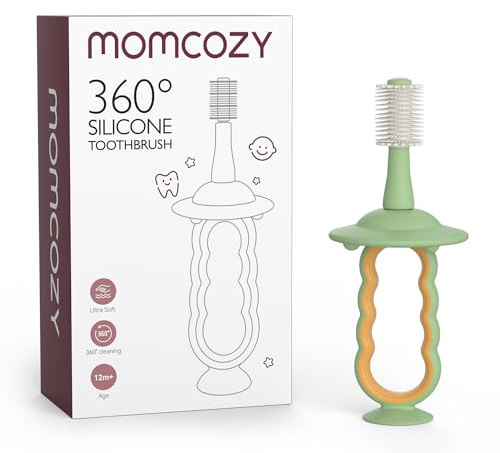 Momcozy Baby Toothbrush, Toddler Toothbrush 1-2, Infant Tooth Brush 6 to 12 Months and up, Oral Cleaner, Baby Tongue Cleaner, Green
