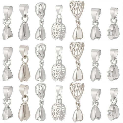 SUNNYCLUE 1 Box 35Pcs Pinch Bails Silver Brass Pinch Clasp Bails Filigree Ice Pick Hooks with Hanging Loops Large Pendant Beads Connector Rhinestone Snap on Hook for Jewellery Clasps