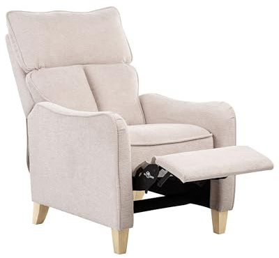 Beliani Fauteuil Inclinable en Tissu Beige Repose-Pieds et Dossier Réglable Rétro Royston