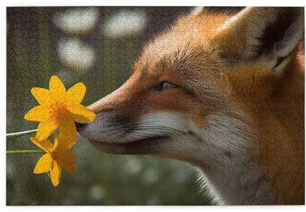 Holzpuzzle Fuchs riechender Blumendruck Puzzle 1000 Teile Personalisiertes Bilderpuzzle Familie Dekoration Puzzle für Erwachsene Familie Hochzeit Abschluss Geschenk