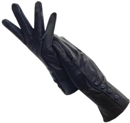 Dcvmvmn Damen Winter Damen Handgelenk Schaffell Handschuhe Lila Leder Warm Wolle Gefüttert Lederhandschuhe Bequem, Schwarz, 7 1/2