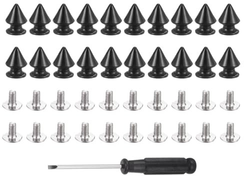 QUARKZMAN 20er Set Leder Nieten 12 mm x 8 mm Schraubnieten Doppelkappe Hohlnieten Spitznieten Zubehör mit Schraubendreher Metall Rücknieten für Gürtel Dekoration Kleidung (Glänzend Schwarz)