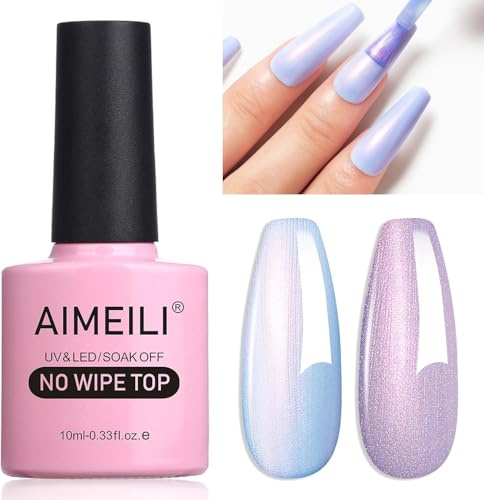 AIMEILI Capa Superior de Brillo de Perlas Esmalte en Gel,Micro Aurora Glitter No Wipe UV LED,Sin crueldad Vegano Degradado de Arcoíris de Brillo de uñas Arte de Esmalte en Gel,10ml-005
