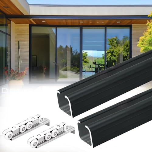 Black Double Sliding Door 2 Pc Rail Hardware Kit, Rail Porte Coulissante Invisible/Sliding Track Systems for Doors, 73 83 93 100 140 150 160 180 200 240 250 300 366 400 500 Cm(120inch/304cm)