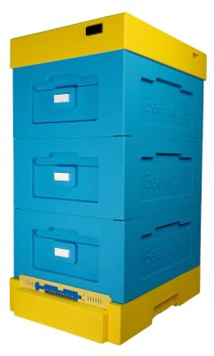 Styroporbeute mit Hygieneboden (Gelb-Blau) - SET mit 30 Zander-Hoffmann Rähmchen