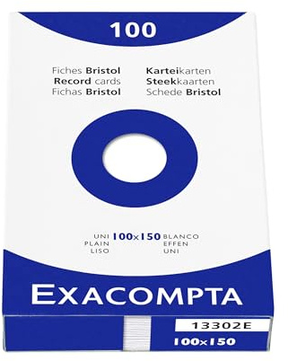 Exacompta 13302E Karteikarten, ungelocht, ungelocht, 100 x 150 mm, für Tintenstrahldrucker, Laser- und Kopierer, Weiß, 10 Packungen à 100 Stück