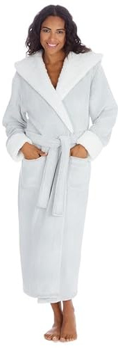 Dressing Gown for Women, Ladies Fluffy Hooded Long Bath Robe – Soft and Warm Snuggle Fleece Robe - Gifts for Her (UK 16-18, Grey)