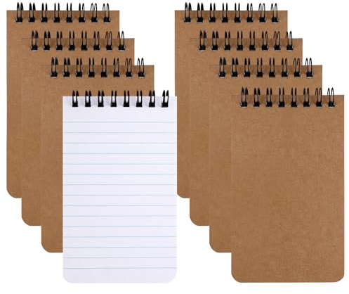 Maxmoc Lot de 8 mini blocs-notes à spirale - Format A7 - Multicolore - Petit format - Blocs de notes lignés avec reliure à spirale - Pour mémos, bureau, école, maison - Papier kraft