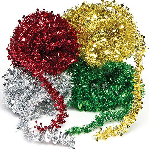 Baker Ross Mini Tinsel Garlands - Pack of 4, Christmas Craft Decoration for Kids (AF837)