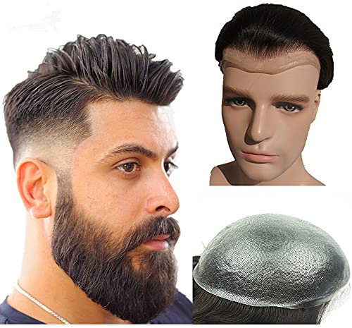 PU Skin Toupee for Men topper wig NLW European Human Hair Pieces for mens 10x8 base size 0.04mm V loop PU thin Skin hair replacement system man hairs prosthesis units for men #1B Off Black color