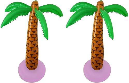 2 x Inflatable Palm Trees 90cm – Tropical Party Decorations – Hawaiian Luau Beach & Island Adventure Wayfinder Theme – Large Coconut Tree Prop for Kids & Adults Parties