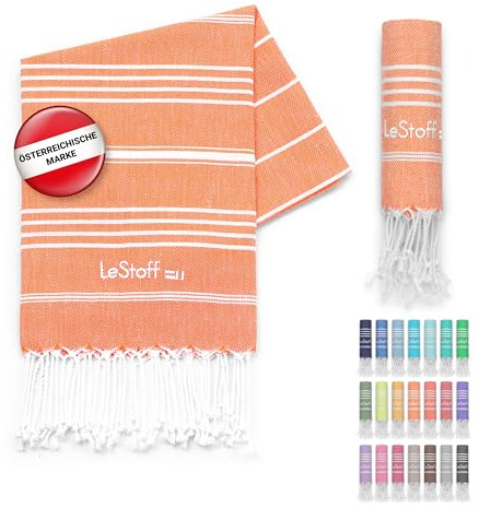 LeStoff Hamamtuch Gästehandtuch, 100% Bio-Baumwolle, 50x100 cm, Orange | Handtuch für Bad, Gesicht, Sport, Reise, Camping – vorgewaschen, nachhaltig, leicht, kompakt, saugstark und schnelltrocknend