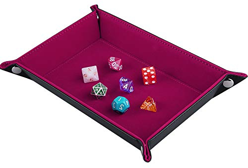 SIQUK Würfelteller Klapp Rechteck PU Leder und Dark Rose Red Velvet Würfelbretter für Dungeons und Dragons RPG Würfel Gaming D & D und andere Tischspiele