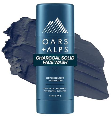 Oars + Alps Natural Solid Face Wash | No Spills, Exfoliating with Activated Charcoal, Non-Toxic, 1.2 oz (40 g)