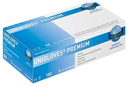 Unigloves Guanti monouso in vinile, confezione da 100 pezzi, senza polvere (XL)