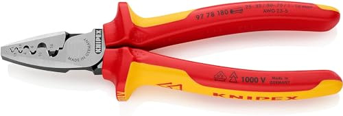 KNIPEX Crimpzange, VDE-geprüft 180 mm, 97 78 180 SB | Geeignet für Aderendhülsen auf SB-Karte isoliert mit Mehrkomponenten-Hüllen