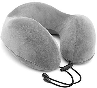 E Robin Neck Pillow Memory Foam Travel Pillow Comfortable Portable Neck Head Support Cushion for Airplane Train Car Travelling Reading Sleeping (Grey)