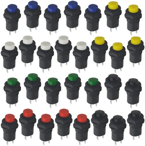 WMYCONGCONG 30 PCS 12mm Self-Locking Latching Push Button Switch SPST ON/OFF AC 250V/1.5A 125V/3A, Lockable Mini Round Rocker Switch for Car Trumpet, PC, Table Lamp, Home Doorbell