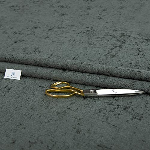 Haaris Imaan Soft Plain Chenille Velvet Upholstery Fabric | Fire Retardant | Shimmery Look | Fabric Per Metre | Curtain, Cushion, Reupholster, Soft Furnishings, Sofa (Charcoal)