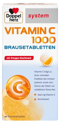 Doppelherz system VITAMIN C 1000 - Hochdosierte Vitamin C Brausetabletten | Vitamin C trägt zu einer normalen Funktion des Immunsystems bei - 40 Brausetabletten mit Orangen-Geschmack