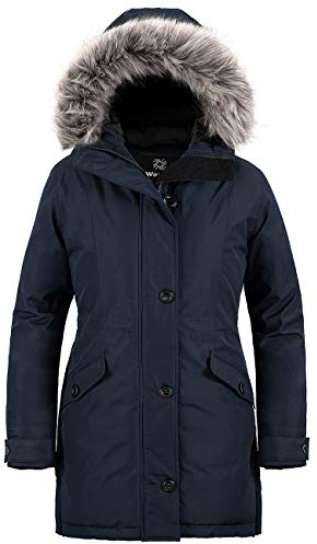 Wantdo Jacket Outdoor Casual Cappotto Medio Lungo Parka Idrorepellente Imbottita Giacca con Cappuccio Donna Blu Scuro L