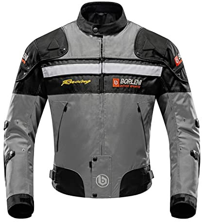 BORLENI Motorradjacke Herren Motorrad Jacke Winddicht mit Protektoren Protektoren Jacke Roller Biker Touren Damen Grau L