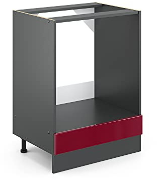 Vicco Herdumbauschrank R-Line, Rot Hochglanz, 60 cm | ✓ Backofennische · Ohne Arbeitsplatte · Höhenverstellbare Füße · ✓ Frei kombinierbar · Einfache Integration ✓