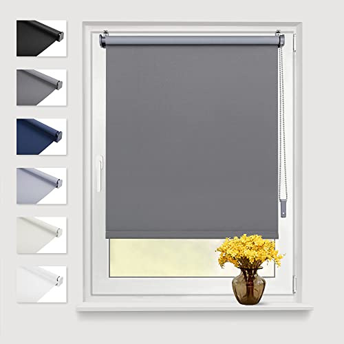 Eurohome Verdunkelungsrollo Thermo Rollo 55x130cm (Stoffbreite 51 cm) Grau Klemmfix ohne Bohren mit gleichfarbige Beschichtung Seitenzugrollo Oeko-TEX Standard 100 Klemmrollo für Fenster & Tür