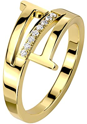 Paula & Fritz® Ring Damen Motivring Dreiergruppe mit Zirkonia Klar 316L Chirurgenstahl Größe 54 (17,2) Gold 9-mm Breit Herren-Ring Partnerring Ehering