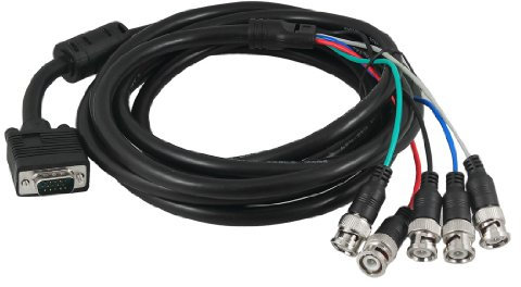 Ruilogod CCTV Security 3 metros VGA 15 Pin a 5 BNC M/M Cable Cable Negro